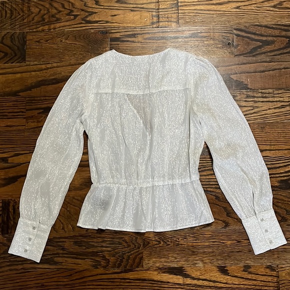 7 For All Mankind Silk Metallic V-Neck Peplum Blouse Women’s Size XS - Picture 2 of 12